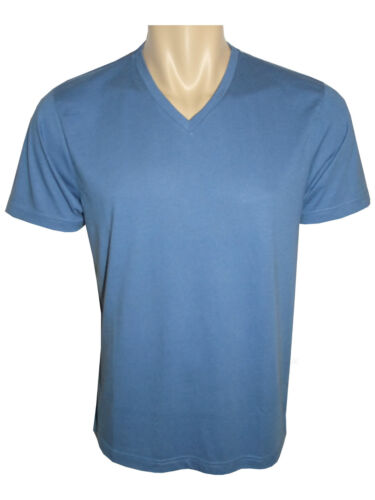 Mens V Neck T-Shirts Jersey Polo Casual Blue Regular Fit Polycotton Tees M-2XL 