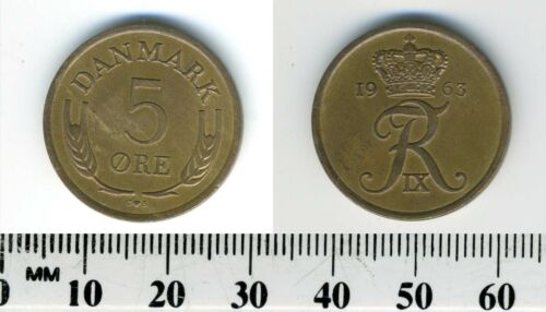 Details about  / Denmark 1963-5 Ore Bronze Coin King Frederik IX