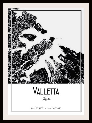 VALLETTA CITY MAP POSTER PRINT MODERN CONTEMPORARY TRAVEL IKEA FRAMES CITIES