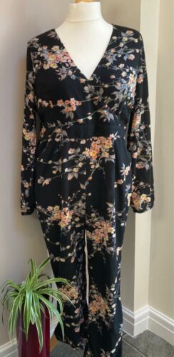 Alice /& You Floral Jumpuit Size 22 Black Floral Wrap Long Sleeved BNWT