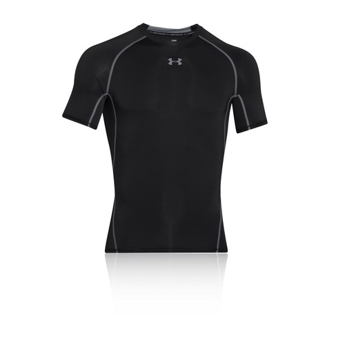 Under Armour Herren HeatGear Kurzarm Kompression T Shirt Tee Top Schwarz Sport