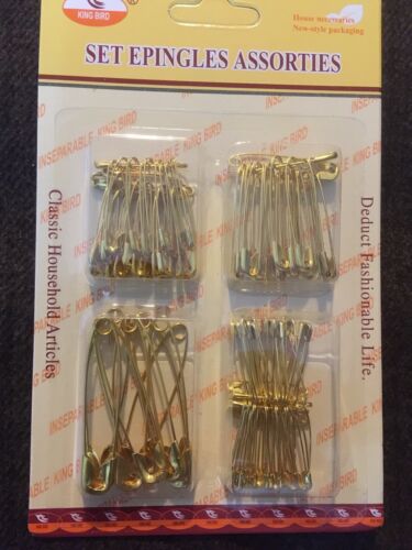 Gold Colour Mixed Size Safety Pins Quantity 100 