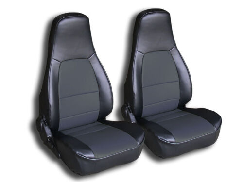 MAZDA MIATA 1990-2000 BLACK//CHARCOAL IGGEE S.LEATHER CUSTOM FIT FRONT SEAT COVER