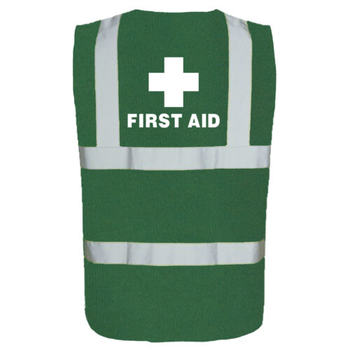 First Aid Printed Green Hi Viz Safety Vest-High Vis Waistcoat Paramedic Medic