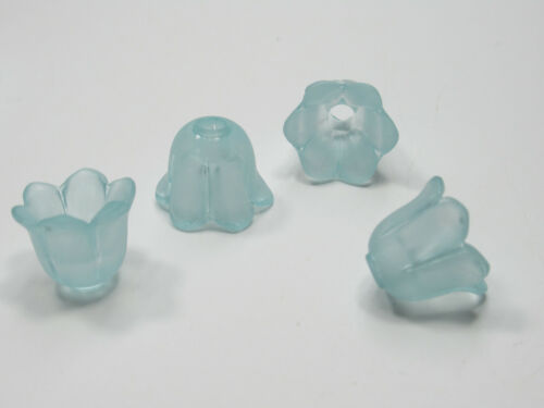 Matte Aqua Blue Flower Beads 14X12mm Bell Shape Tulip Plastic Bead Caps Qty 6