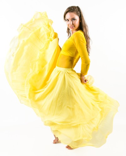 13 Yard 3-layer Full Circle Belly Dance Skirt Chiffon Flowing Flared Dress UK