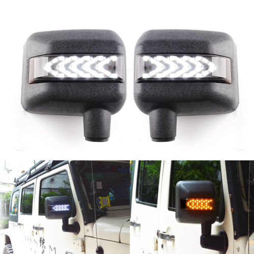 Side View Mirrors with White DRL Amber Turn Signal Lights for Jeep Wrangler JK