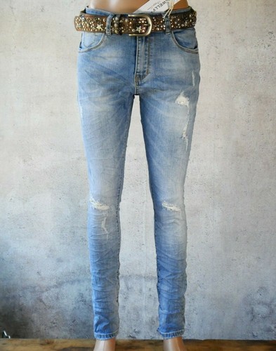 ♥ JEWELLY Baggy Jeans Distressed Helles Blau Silber unterlegte Risse *203