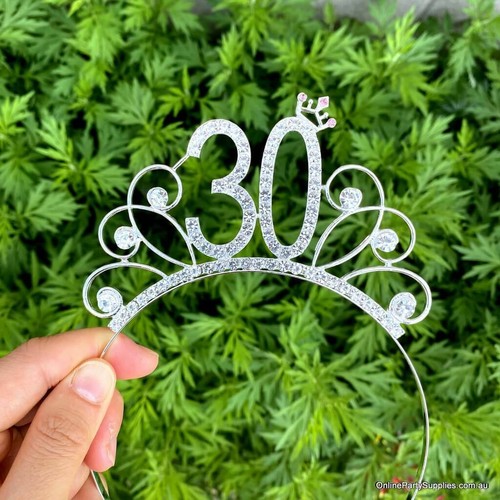 Silver Metal Rhinestone Happy 30th Birthday Tiara Headband Girls Outfit