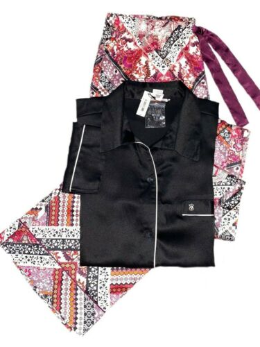 Details about / Victorias Secret The Afterhours Soft Satin Pajama Set Black Multicolor