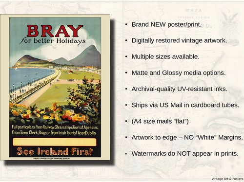 Bray Ireland 4 sizes, matte+glossy avail Vintage Travel Poster