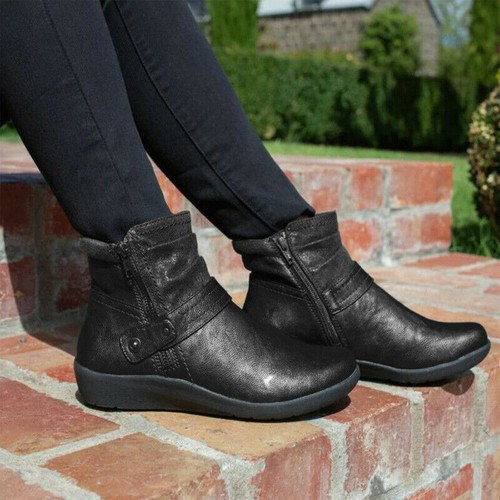 ❤️ Womens PU Leather Zip Ankle Boots Ladies Casual Round Toe Slip On Boots Shoes