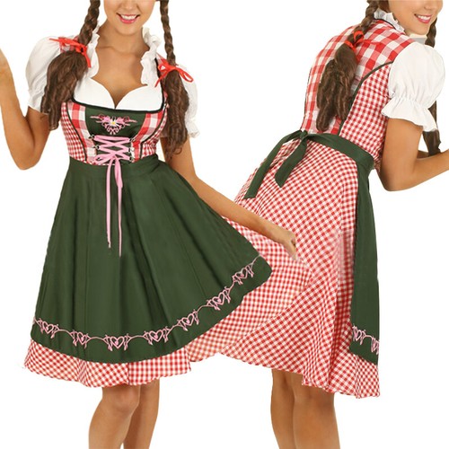 German Dress Bavarian Dirndl Beer Girl Costume Cosplay Maid Halloween Outfit