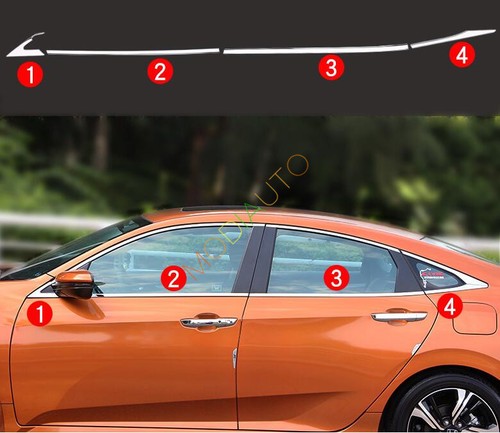 For Honda Civic 10th Gen 4dr Sedan 2016 2017 Bottom Window Sill Frame Trim 8Pcs