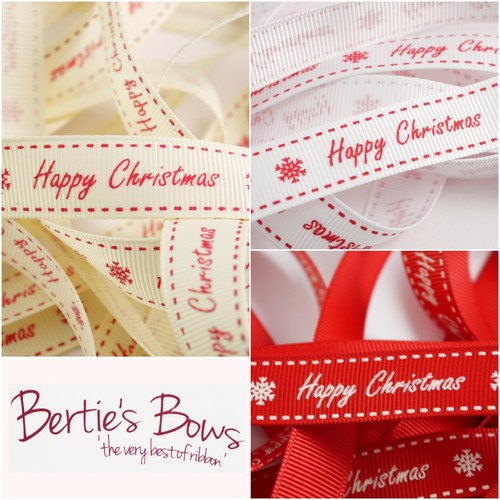3 Colours Multi Save Bertie/'s Bows Happy Christmas 16mm grosgrain Ribbon