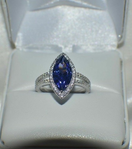 7 Carat Blue Tanzanite /& Diamond Cocktail Ring In 14k White Gold Over