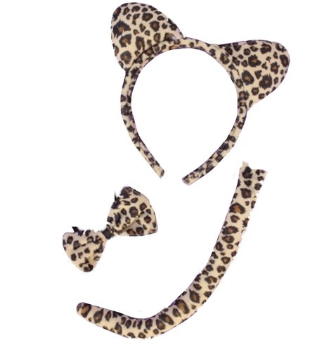 Alice Leopardo Cerchietto Orecchie-Farfallino e Coda leopardo stampa 3 PZ Set Marrone