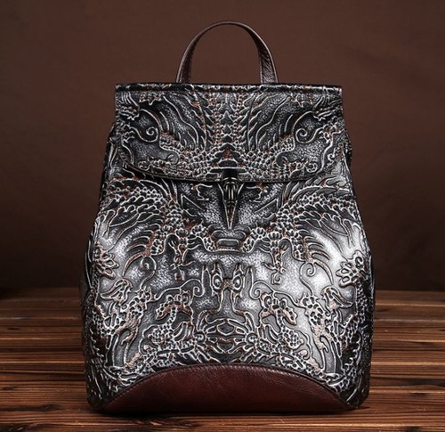 New Women Genuine Leather Backpack Travel Bag Embossed cow leather Purse S