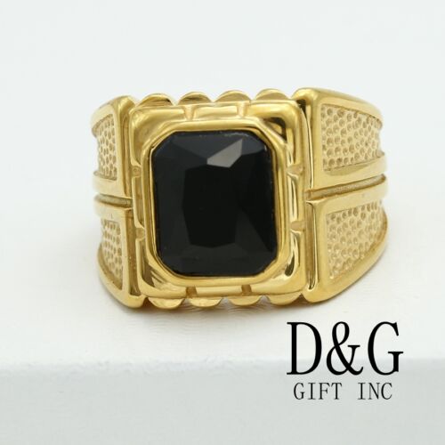 Details about  / DG Men/'s Stainless-Steel.Gold Black CZ Rings 8 9 10,11,12,13,Box