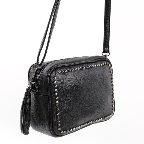 Clutch Cross Body Bag Umhänge Hand Henkel Schulter Tasche Nieten Quaste Schwarz