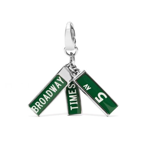 NEW FOSSIL SILVER TONE+GREEN ENAMEL NYC STREET SIGN CHARM PENDANT-JF00301040 