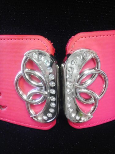 Elegant High &Low Waist Elastic Fuchsia Pink Belt W/ Metal Buckle Lock  S M L 