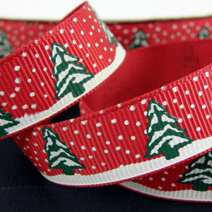 2m Christmas Red Trees Grosgrain Single Side Ribbon Woven Craft Bows