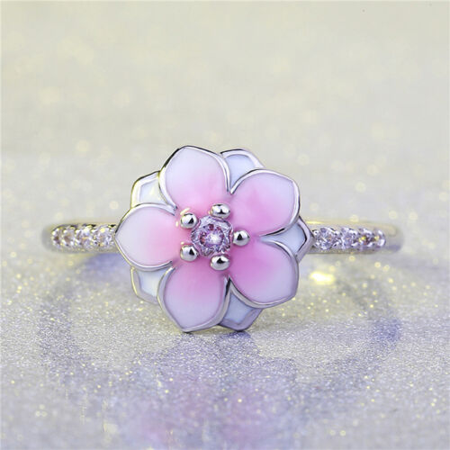 Details about  / GENUINE CZ MAGNOLIA  SILVER PINK BLOOM FLOWER BLOSSOM RING SIZE 54 LIMITED SALE