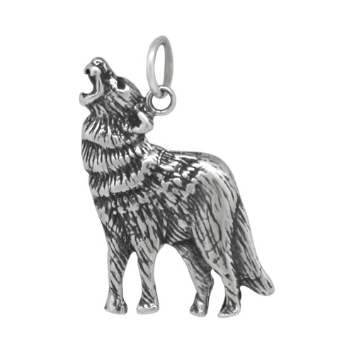 Howling Wolf Bijoux argent sterling .925 Pendentif Charme oxydé