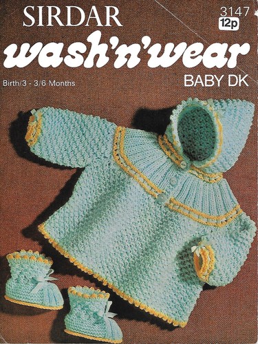 Sirdar 3147 Vintage Baby Girl Knitting Pattern DK 0-6 month Hoodie Bootees Repro