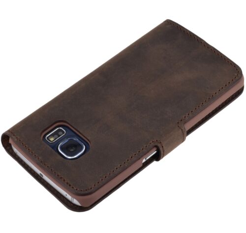 Samsung Galaxy s6 Edge Book maletín de cuero bolso funda CARTERA CASE Antik darkbraun 