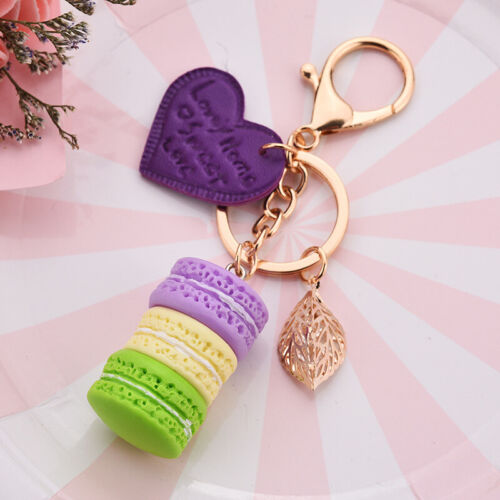 Women Macaron Cake Keychain Love Alloy Leaf Key Chain Charm Bag Pendant Key Ring 