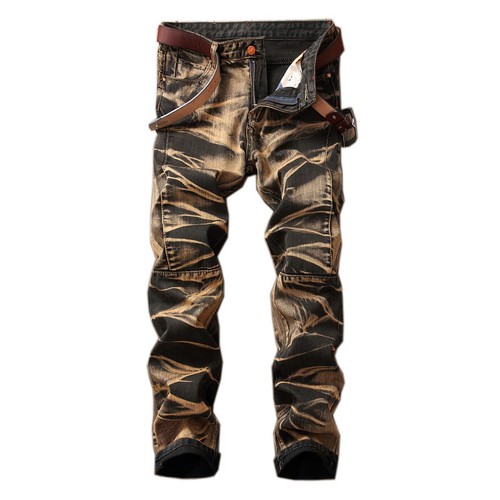 Mens Fashion Blue/&White Casual Straight-Leg Jeans Pants Slim-fit Trouser