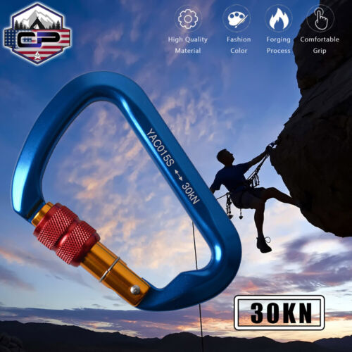 30KN Aluminum Locking Carabiner Clip D-Ring Screw Hook for Outdoor Climbing Rock
