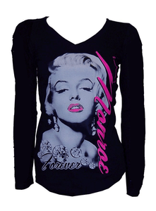 Deal PLUS Marilyn Monroe Forever LONG Sleeve Shirt Stretch Hot Pink Letter 3XL a