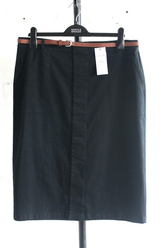M/&S Classic Sizes 10 12 16 Cotton Skirt with Belt Bnwt Black 24L 27L 30L