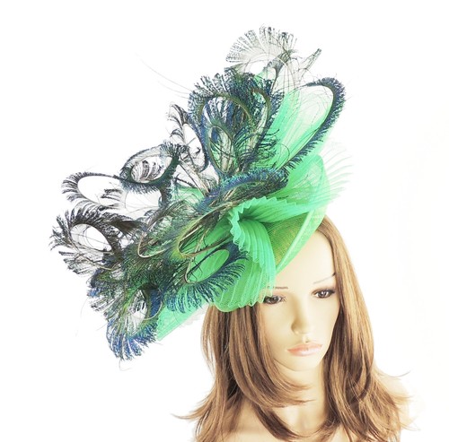 Peacock Green Fascinator Hat for Weddings Proms With Headband D3 Ascot