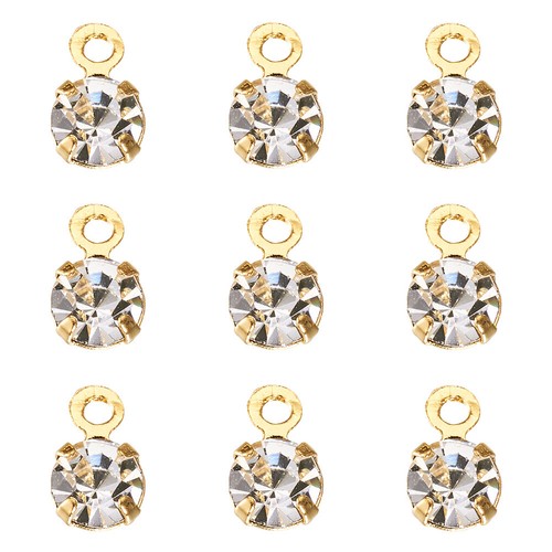 100pc Gold Plated Brass Mini Rhinestone Charms Faceted Dangle Pendants 5.5x3.5mm