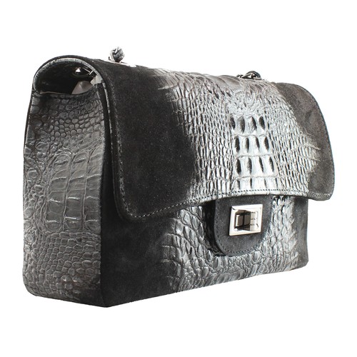 borsa bag pochette a mano da donna animalier pelle made in italy nero nera 80045