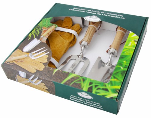 3er Set Gartenset Blumenkelle Handgabel Lederhandschuhe GeschenOsternGeburtstag