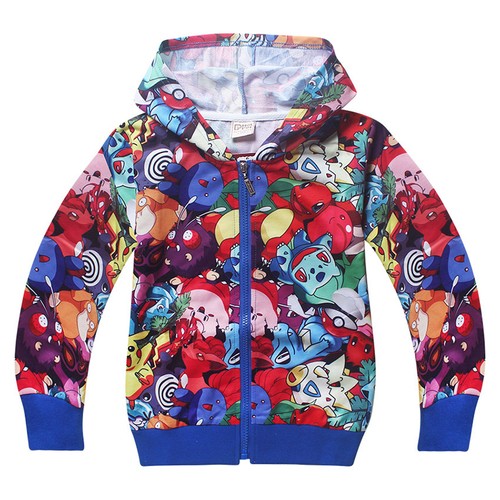 Kids Boys Girls Pokemon Long Sleeve Hooded Sweatshirt Zipper Hoodies Coat Tops