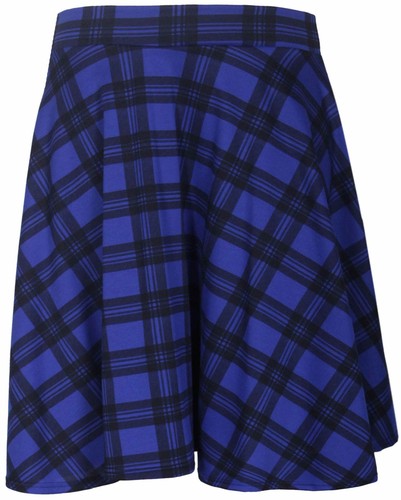 Womens New Tartan Check Printed Ladies Stretch Fit Flared Skater Skirt Plus Size