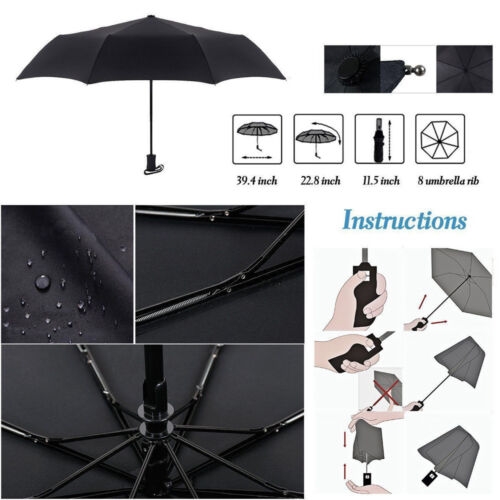 New 8 Ribs Automatic Compact Umbrella Folding Reverse Rain Sun Windproof 
