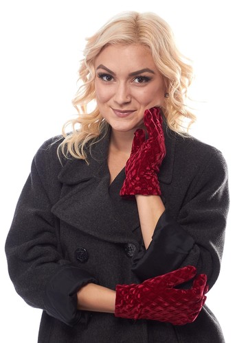 Red Textured Treasure Velvet Gloves with Thinsulate Lining