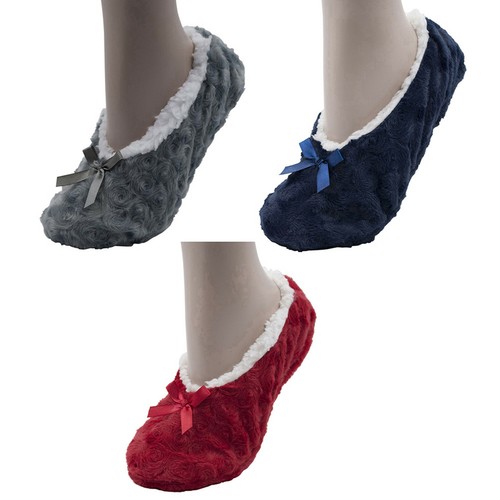 3 Pack Ladies Cosy Supersoft /"Rose/" Slippers with Grip