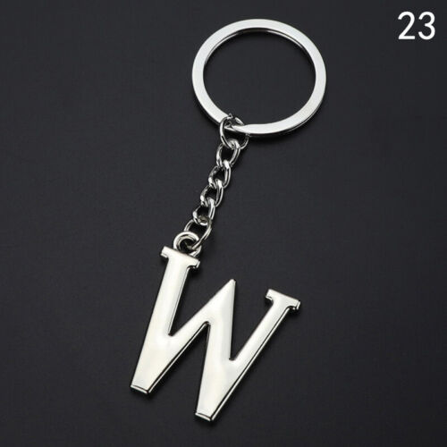 26 English Alphabet keychains Letter Keyring Car Key Ring Chain Metal Silver 