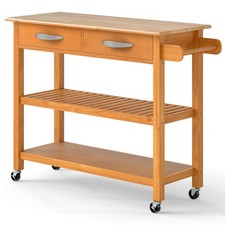 3-Tier Rolling Utility Cart Kitchen Island with Storage-Natural