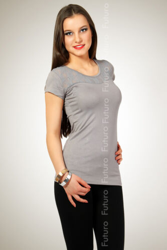 Womens Sensual T-Shirt with Lace Summer Colors Vest Blouse Top Size 8-12 8001