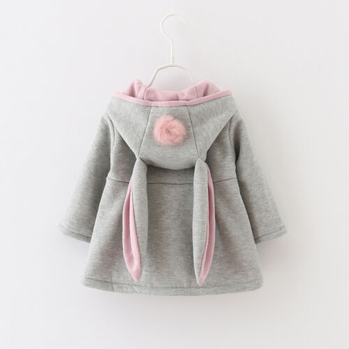 Winter Warm Hoodie Coat Baby Girl Kids Cute Rabbit Ear Jacket Outwear Mini Dress