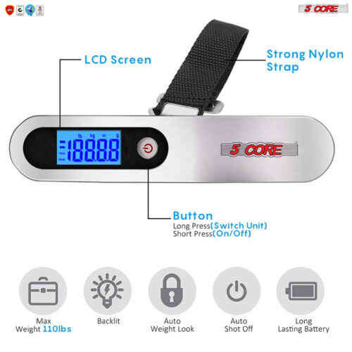 Luggage Scale Handheld Portable Electronic Digital Travel 110LBS 5Core LSS005 
